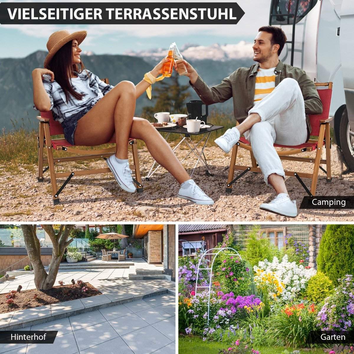 Sammenklappelig Campingstol Bærbar Lav Terrassestol 56 x 54,5 x 65 cm Rød