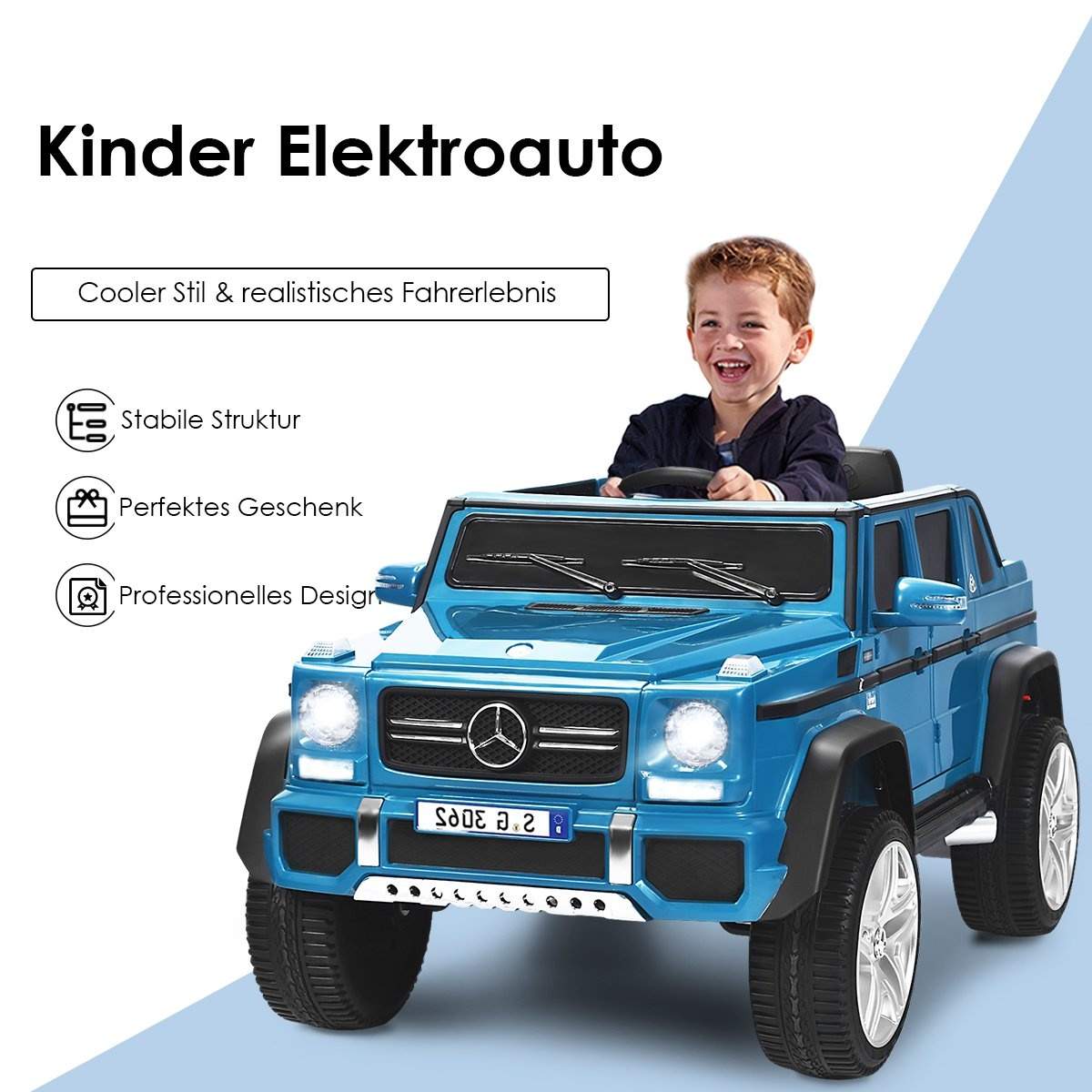 12 V Licenseret Mercedes-Benz Maybach Batteridrevet Jeep med affjedring 115 x 67 x 57 cm Blå
