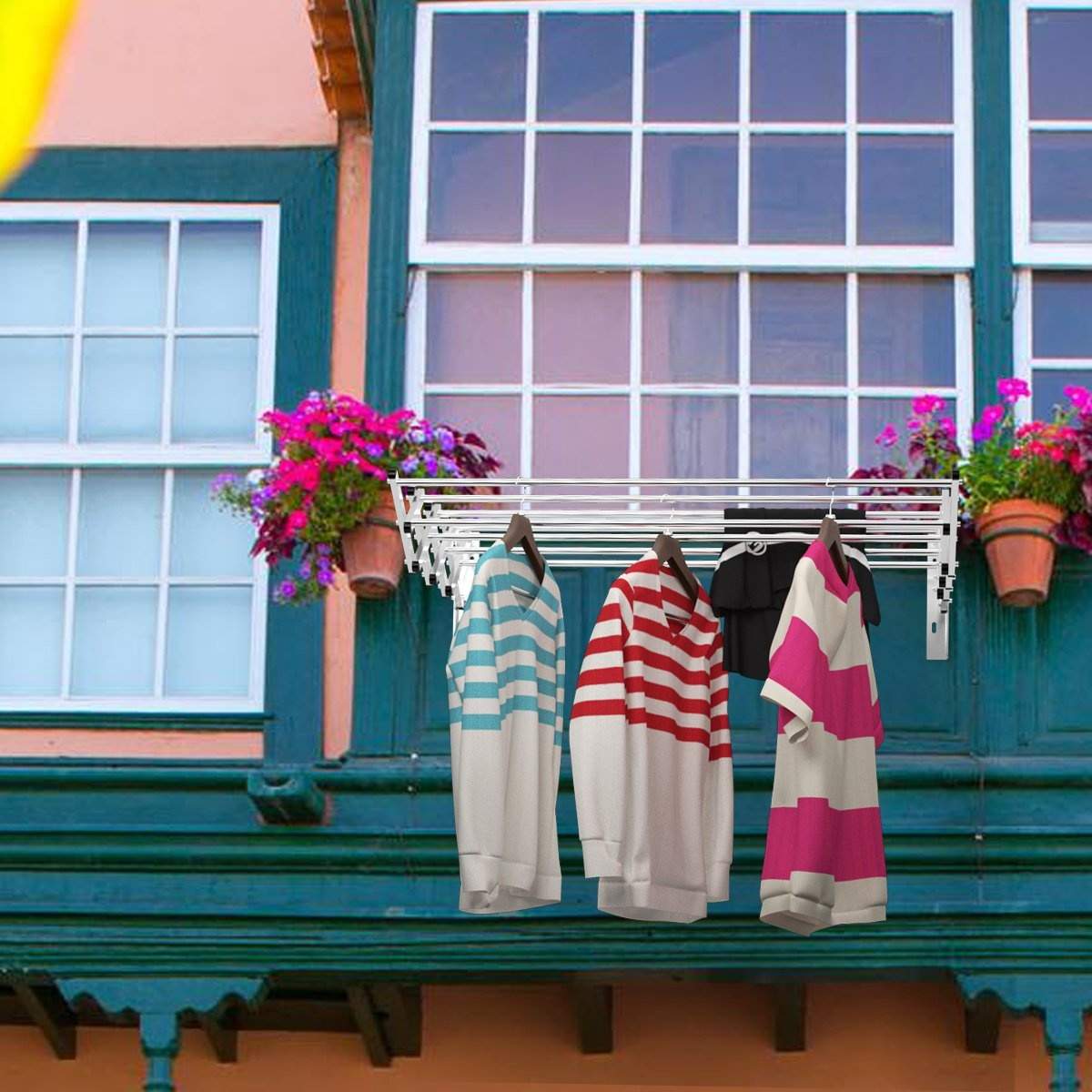 Væghængt tøjstativ, udtrækkelig vægtørrer i rustfrit stål med 8 stænger, bæreevne 25 kg