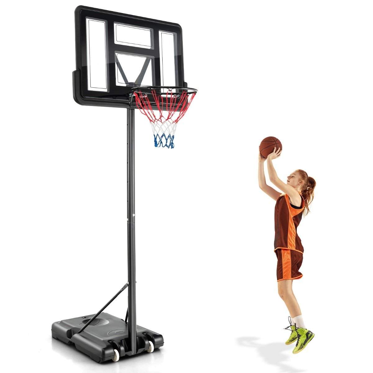 130 cm - 305 cm højdejusterbar basketballkurv med stativ & 2 hjul kurvestativ sort