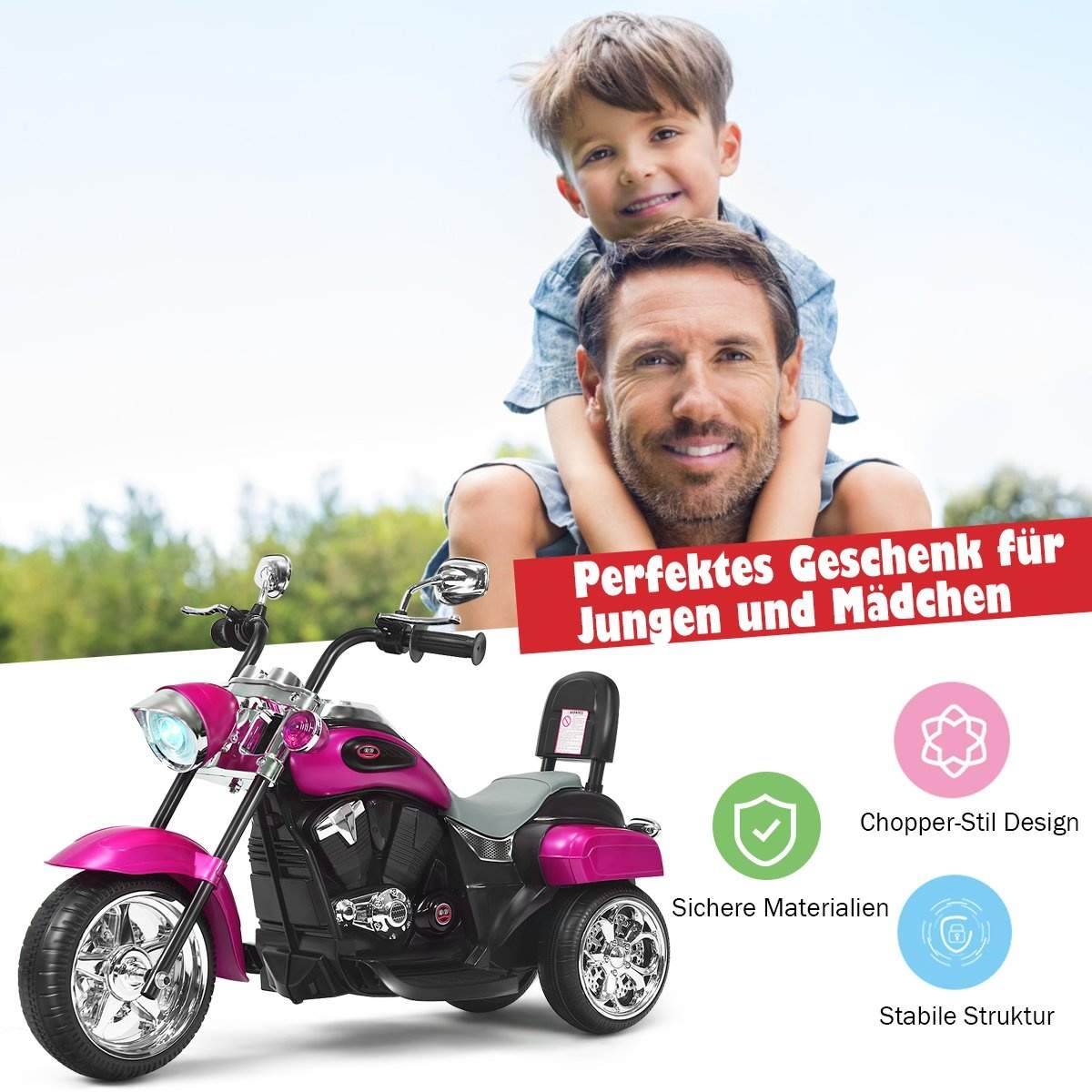 6 V elektrisk motorcykel Batteridrevet motorcykel med musik 91 x 48 x 64 cm Pink Rød
