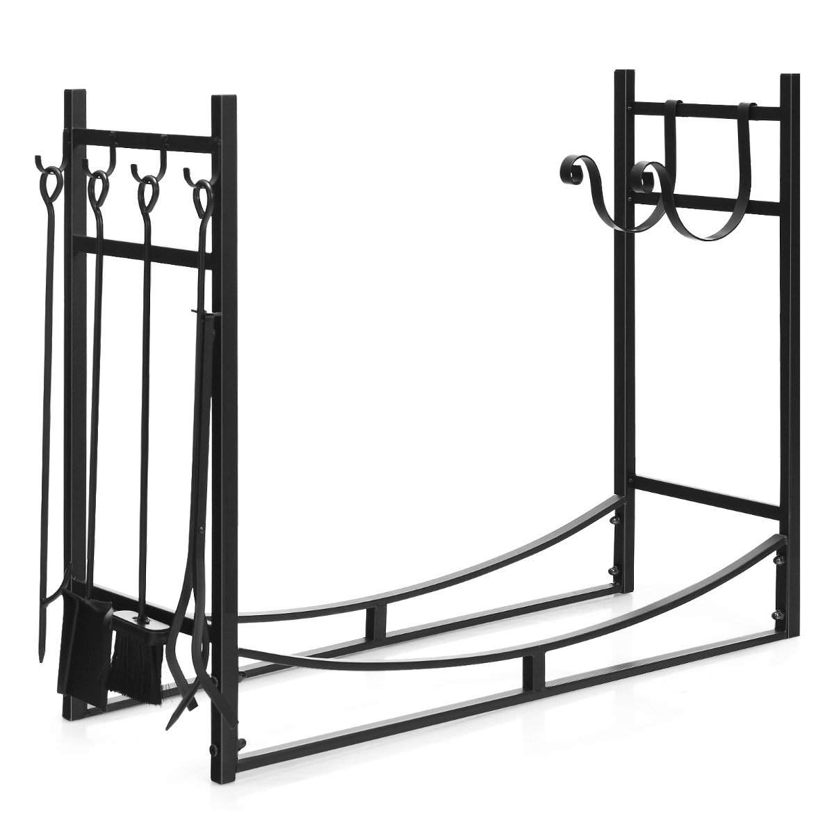 Robust brændestativ & værktøjssæt med optændingsholdere & skovl 91x33x76cm sort