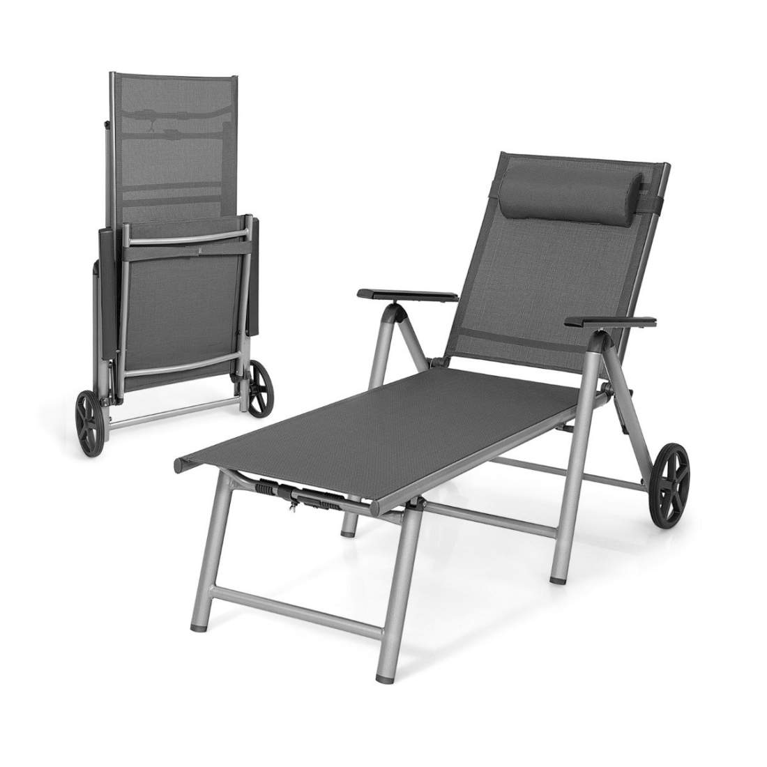 Solstol i aluminium med hjul Fällbar solstol 137,5 x 75 x 23,5 cm Grå | Hem & Hobby - Hem & Hushåll - Trädgårdsartiklar - Solstolar | Pryloteket