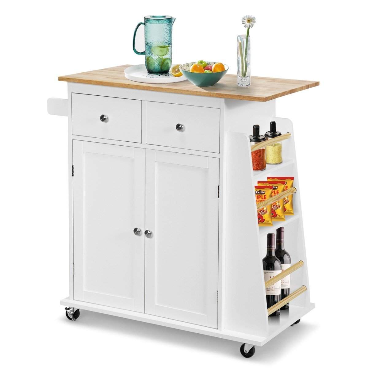 Køkkenø med opbevaring rullende serveringsvogn i gummi 88 x 46 x 89,5 cm Hvid