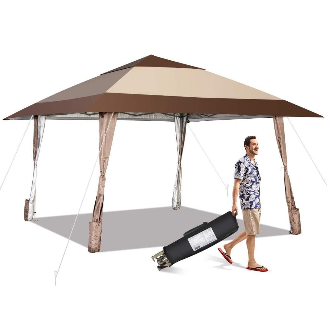 4m x 4m uteplats Gazebo kapelltält med hjul Beige | Hem & Hobby - Hem & Hushåll - Kök - Köksredskap - Lock | Pryloteket