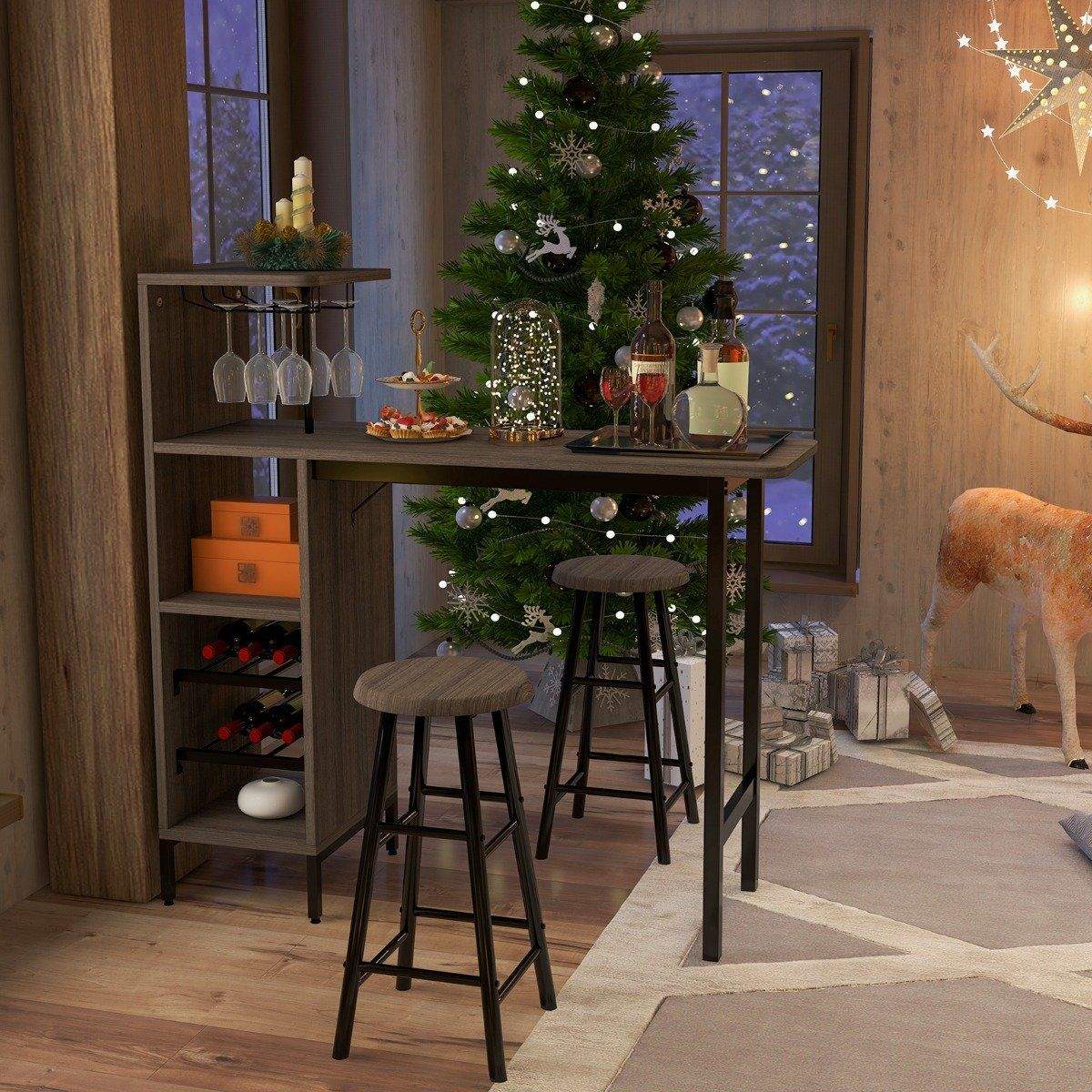 3-osainen baaripöytä- ja tuolisarja ruokapöytäsetti tason korkeudella ruskea