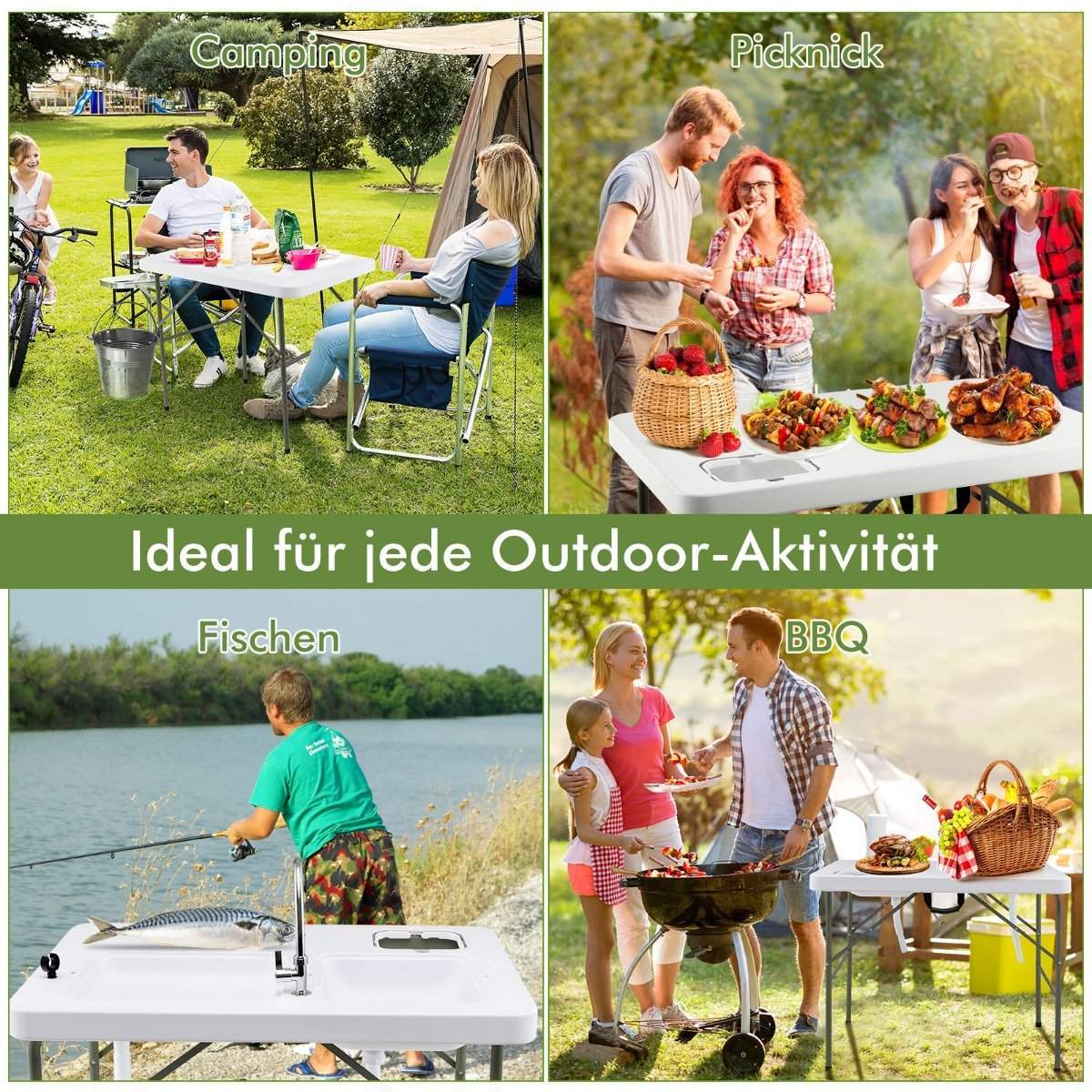 Fiskerensebord foldefileteringsbord 101,5 x 65,5 x 107,5 cm hvid