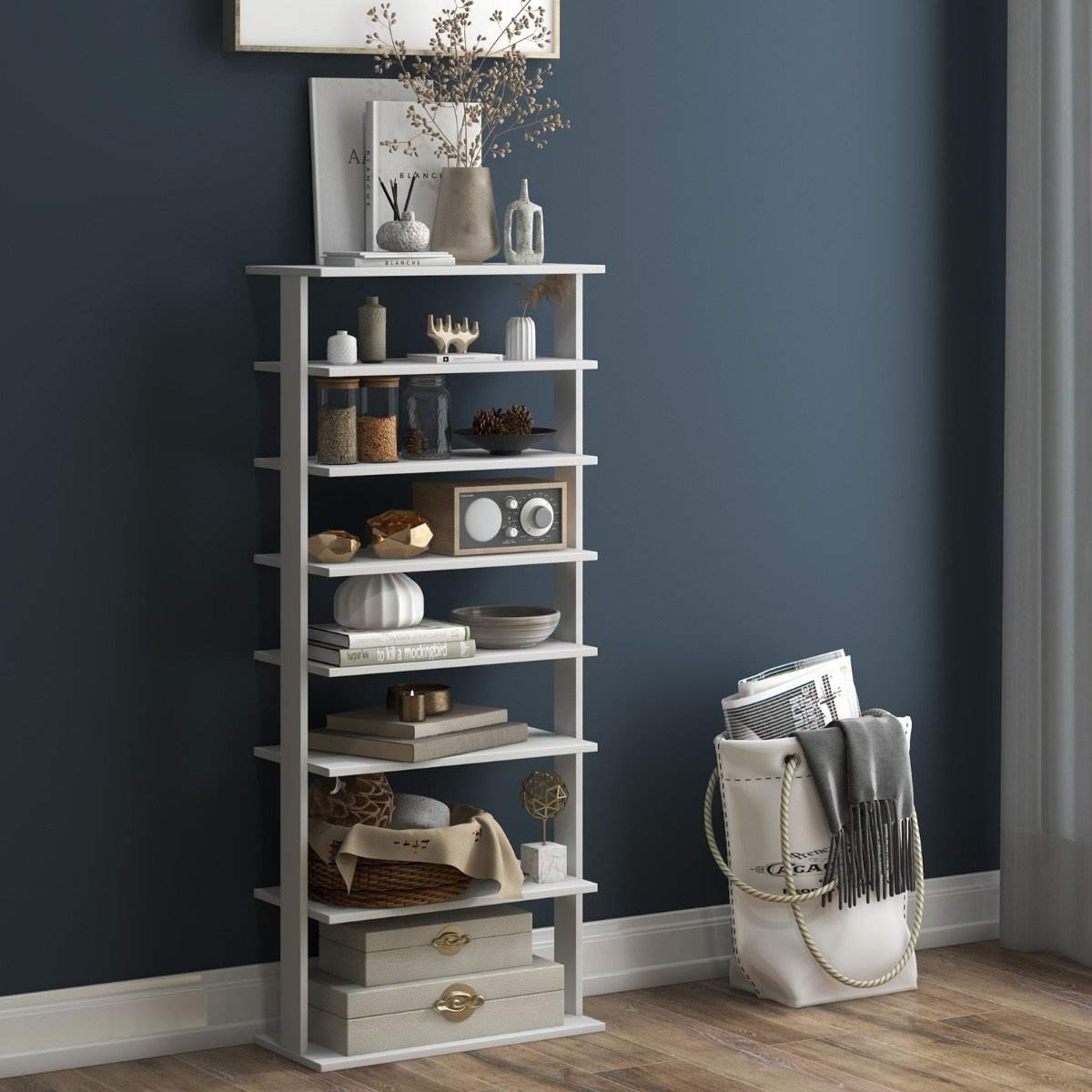 Kenkäteline 7-kerroksinen retrotyylinen kenkäteline 45 x 25 x 110,5 cm valkoinen