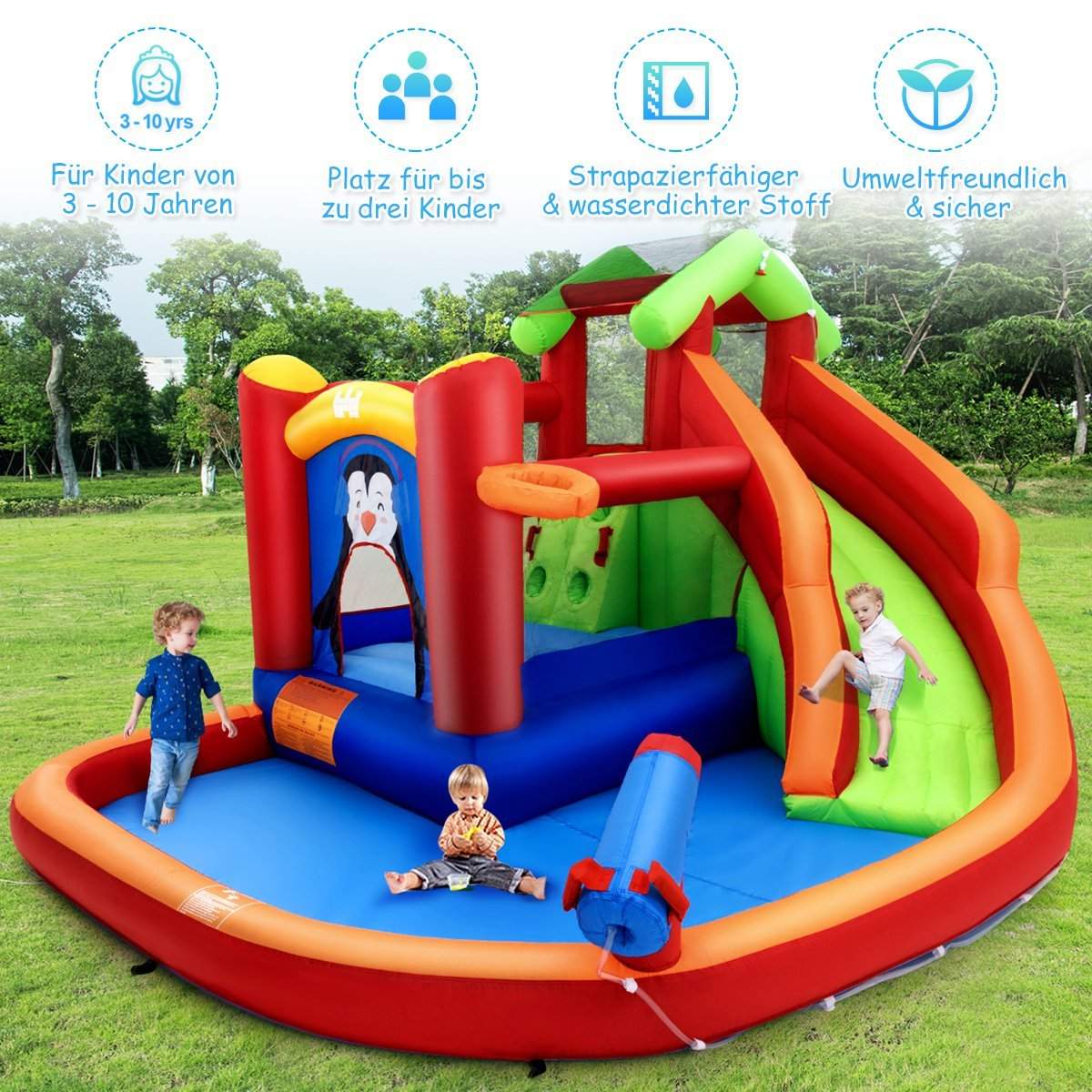 Hoppeborg vandland med rutsjebane og soppebassin 370 x 300 x 190 cm rød
