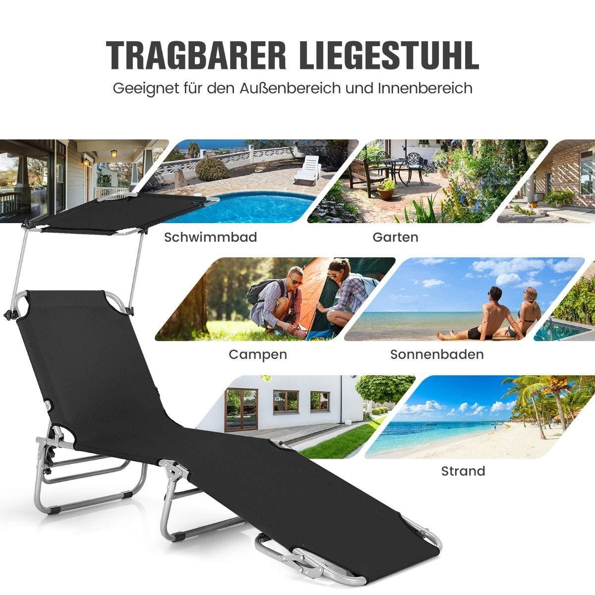 Solstol Fällbar strandsäng för utomhus svart | Mode & Accessoarer - Accessoarer - Solglasögon | Pryloteket