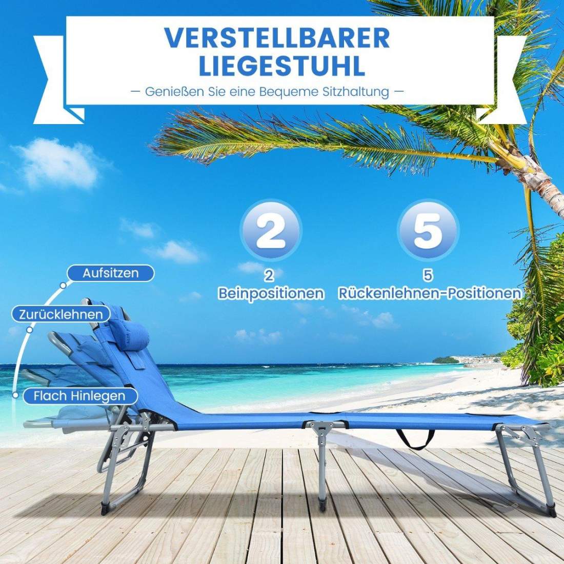 Solstol hopfällbar strandsäng 194 x 60 x 36-86 cm blå | Hem & Hobby - Hem & Hushåll - Bygg | Pryloteket