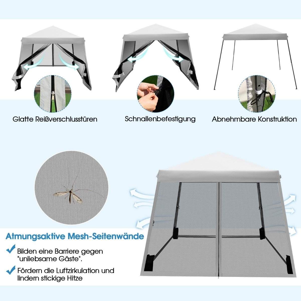 3m x 3m Stort Baldakin Telt Festtelt med Skråben Grå