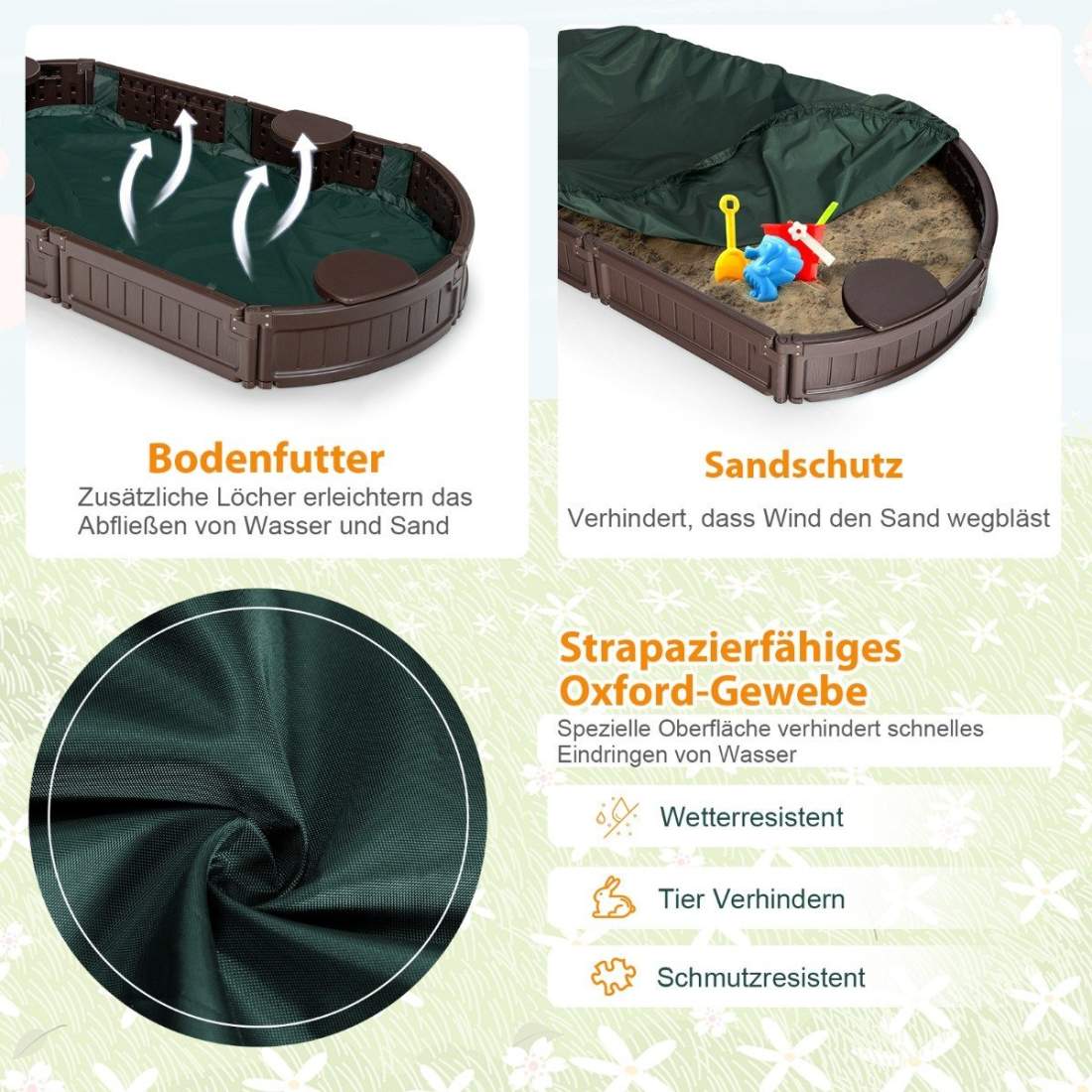 Sandlåda sandlåda med vattentätt lock 183 x 105 x 21 cm brun | Hälsa & Skönhet - Personvård - Hygien | Pryloteket