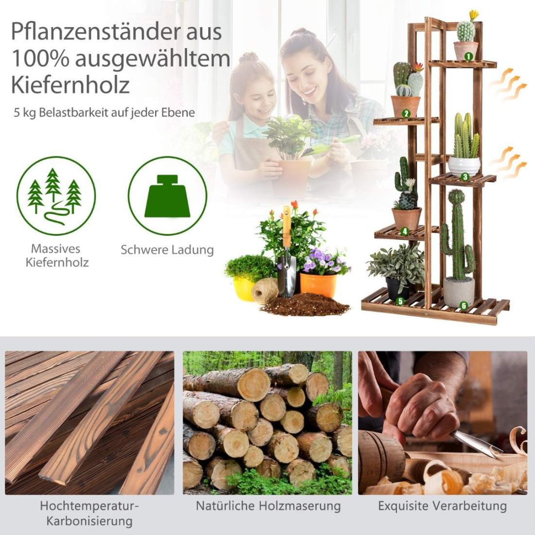 Blomhylla 5-vånings växtställ i trä 50 x 21 x 103 cm brun | Hem & Hobby - Hem & Hushåll - Balkong | Pryloteket