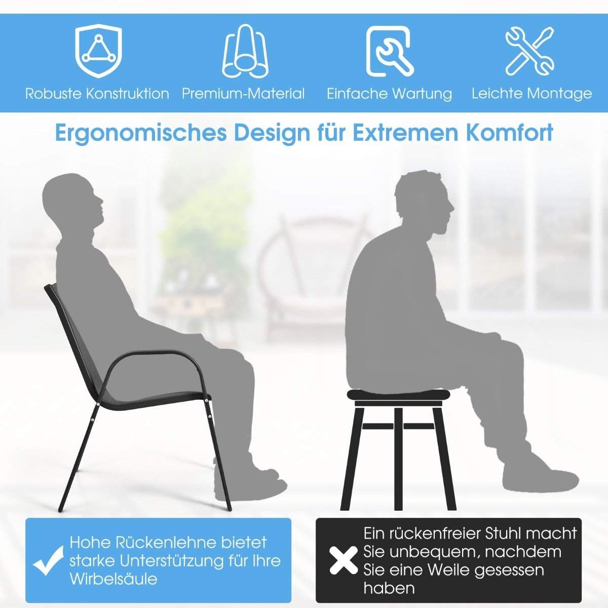 3 stk Altanmøbelsæt bistrobord med 2 stabelbare stole altansæt havesæt havemøbler