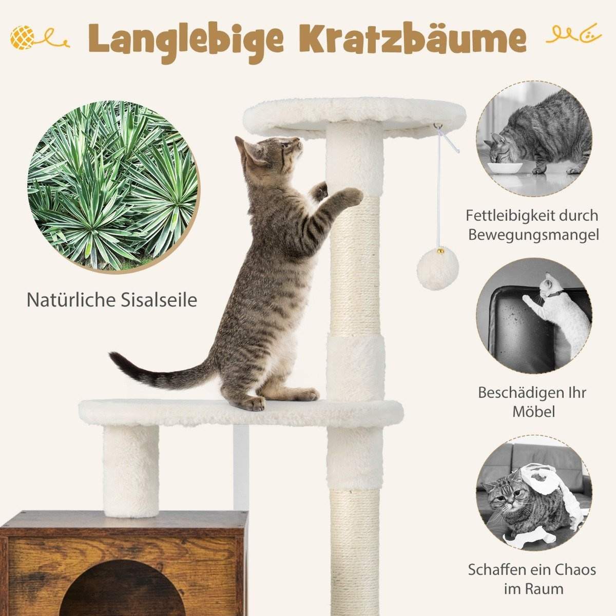 Katteskab med kradsestolpe alt-i-1 kattehus i træ brun 77,5 x 48,5 x 132 cm
