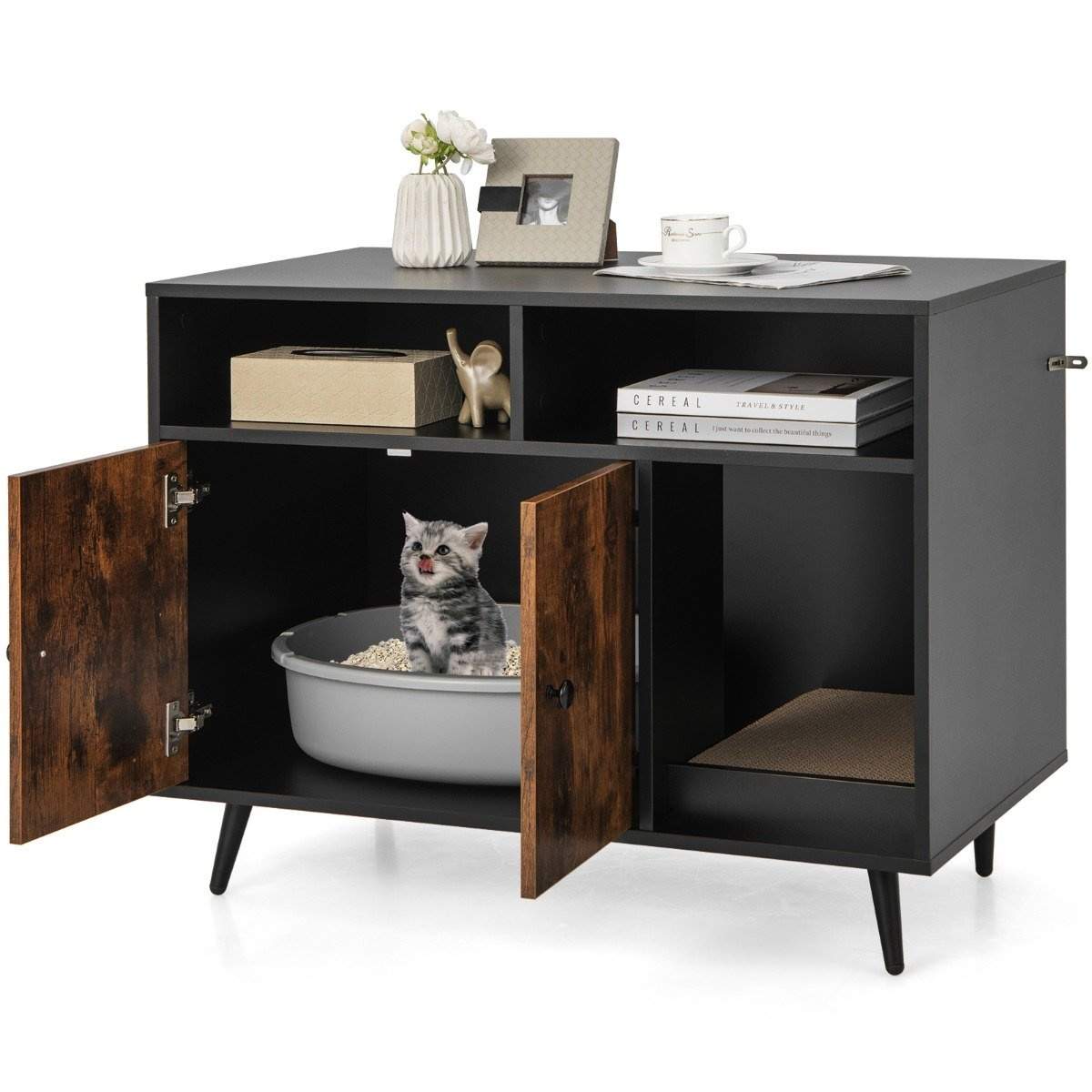 Kattskåp med skraplapp och sneda metallben 90 x 50 x 70 cm | Elektronik - Tillbehör Mobil & Surfplatta - Mobiltillbehör - Mobilkablar - Tillbehör | Pryloteket