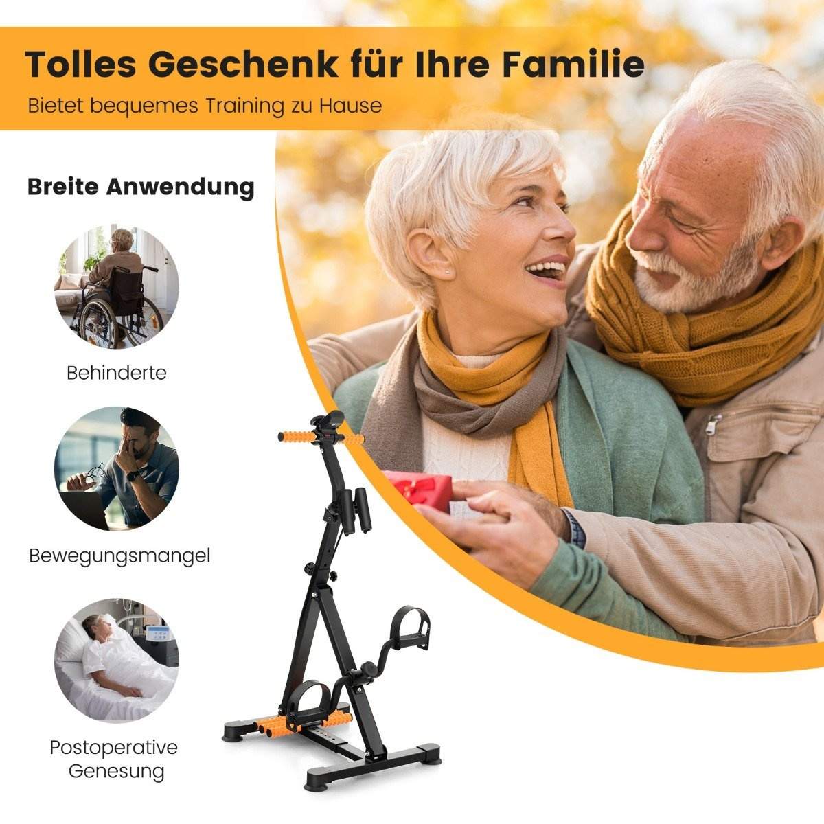 Pedaltræner til seniorer Fitnessapparat til hånd 43-53 x 45 x 87-100 cm sort + orange