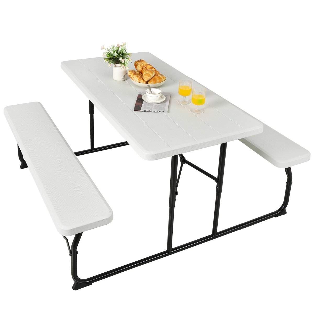 Campingbordssæt sammenklappeligt picnicbord med bænke hvid
