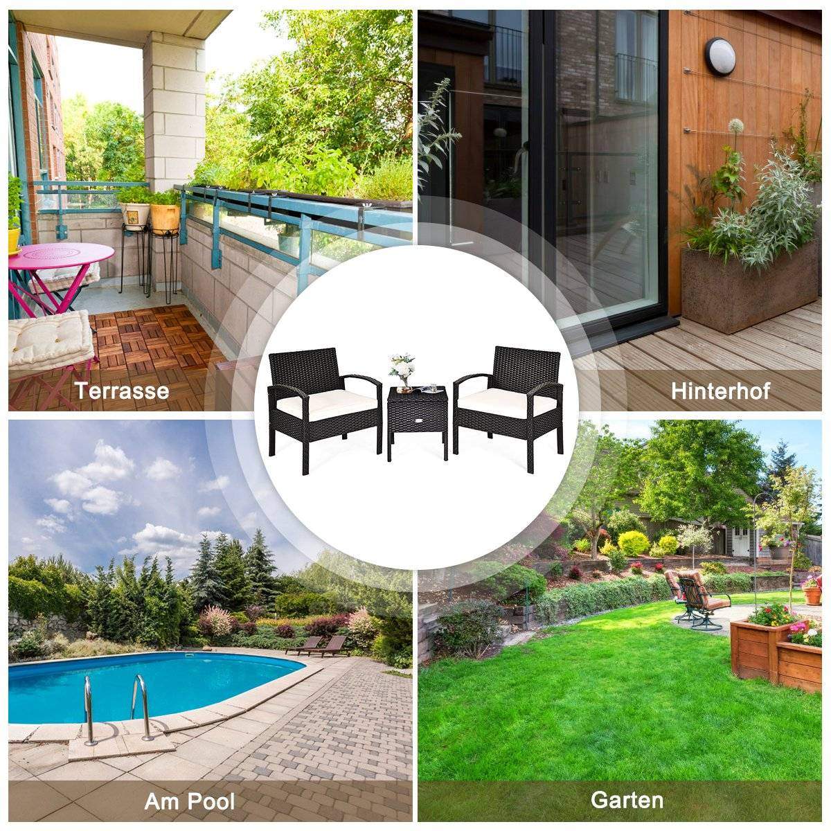 Havemøbelsæt 3 stk. All Weather PE Rattan Samtalesæt Sort