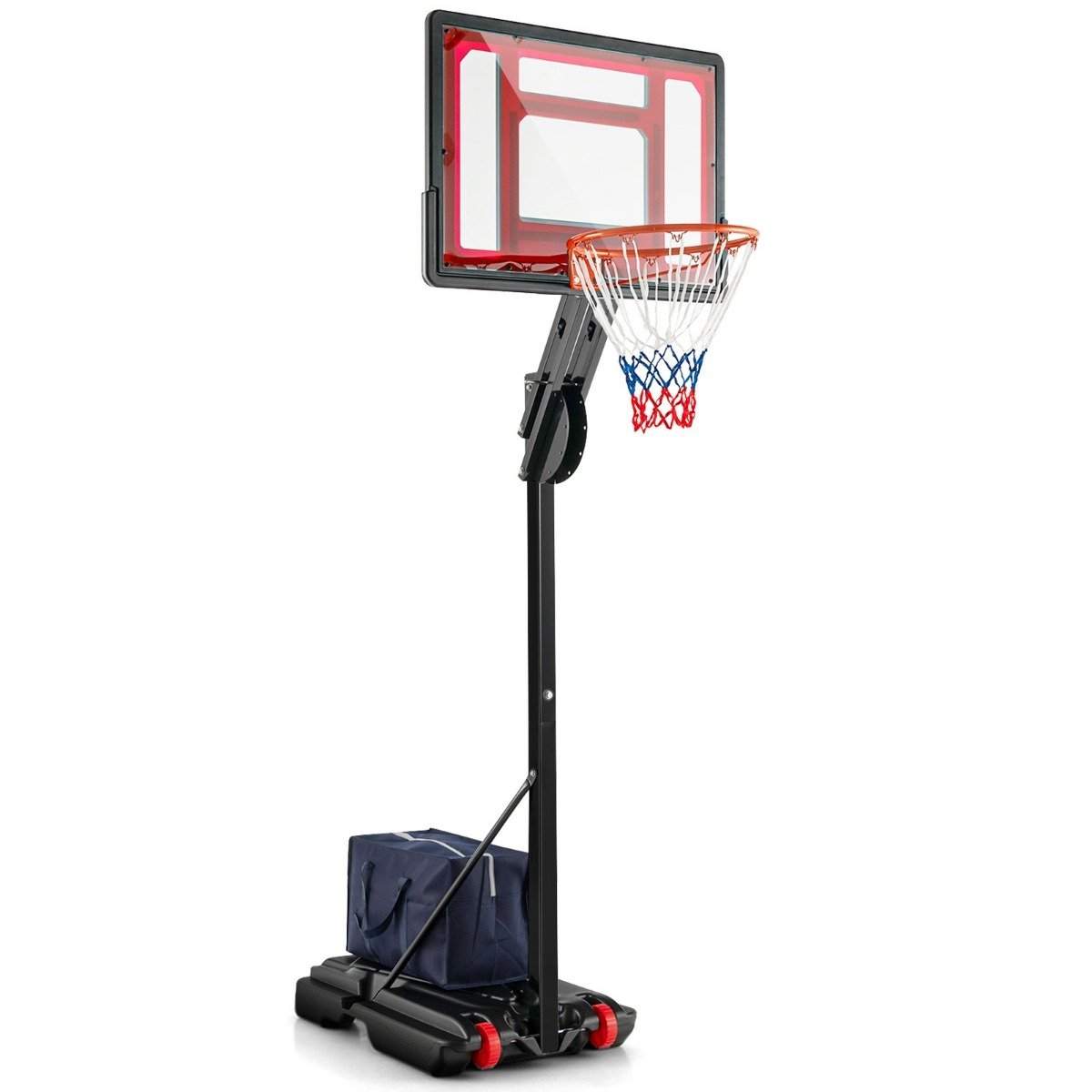 Højdejusterbart basketballstativ basketballkurv med stativ & 2 hjul 105-260 cm sort