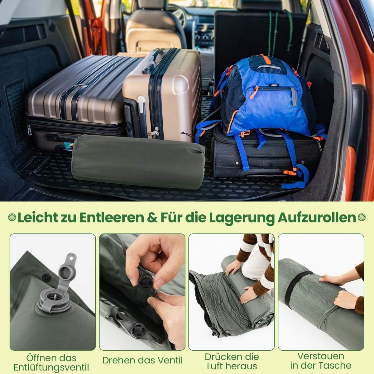 Självuppblåsande Campingmatta Bekväm utomhusliggmatta 186 x 130 x 4cm Grön | Hälsa & Skönhet - Personvård - Vård & Rehabilitering - Hållning | Pryloteket