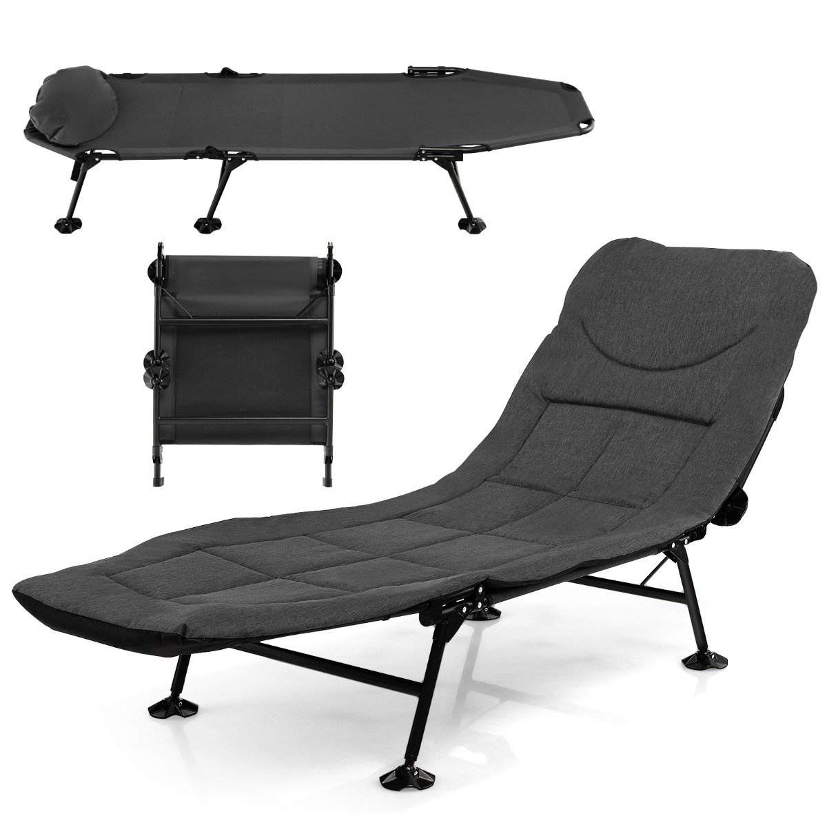 Sammenklappelig campingseng med aftagelig madras 194 x 66 x 29 cm grå