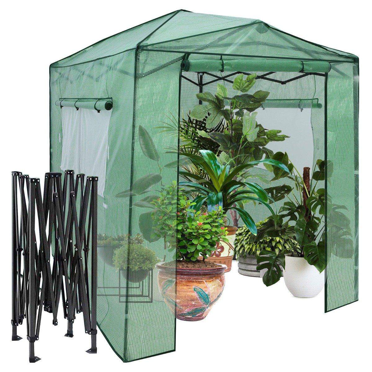 Transportabelt pop-up drivhus Walk-in Havedrivhus 180 x 250 x 230 cm Grønt