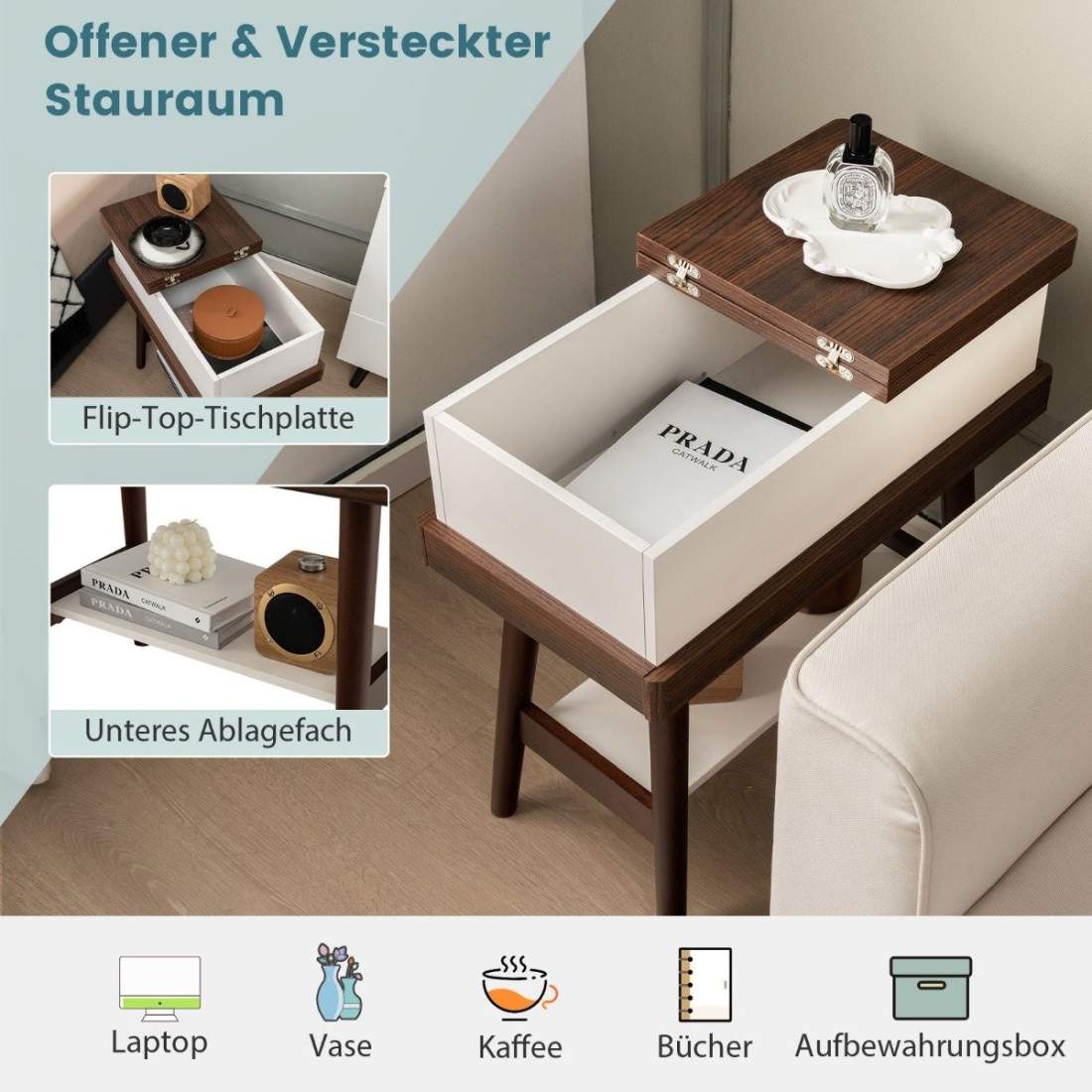 Fällbart soffbord med 180° hopfällbar skiva 60 x 30 x 60 cm mörkbrunt | Elektronik - Ljud & Bild - TV-Tillbehör - Fjärrkontroller | Pryloteket