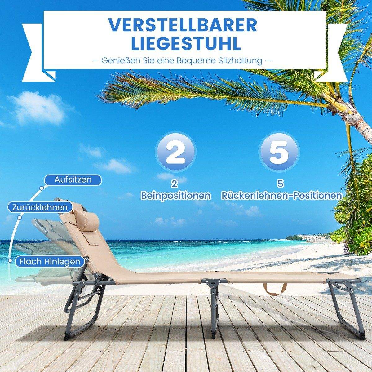 Justerbar liggestol sammenklappelig strandstol med pude 194 x 61 x 35,5 - 86,5 cm beige