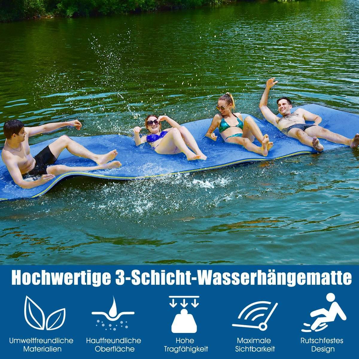 Flydende vandmåtte Rivefast XPE-skummåtte til pool 355 x 183 x 3,5 cm Blå