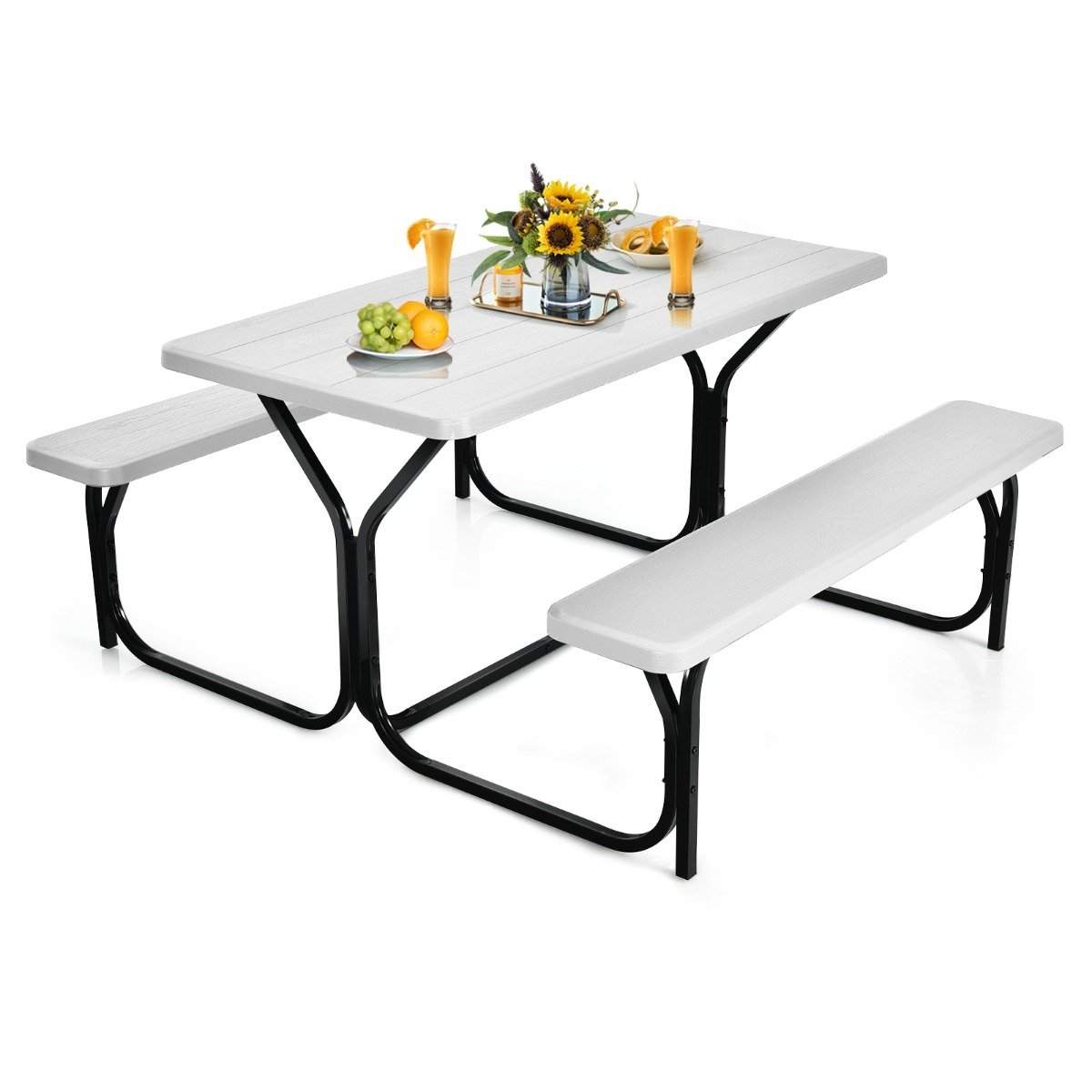 Øltelt sæt picnicbord & 2 bænke med hvid metalramme