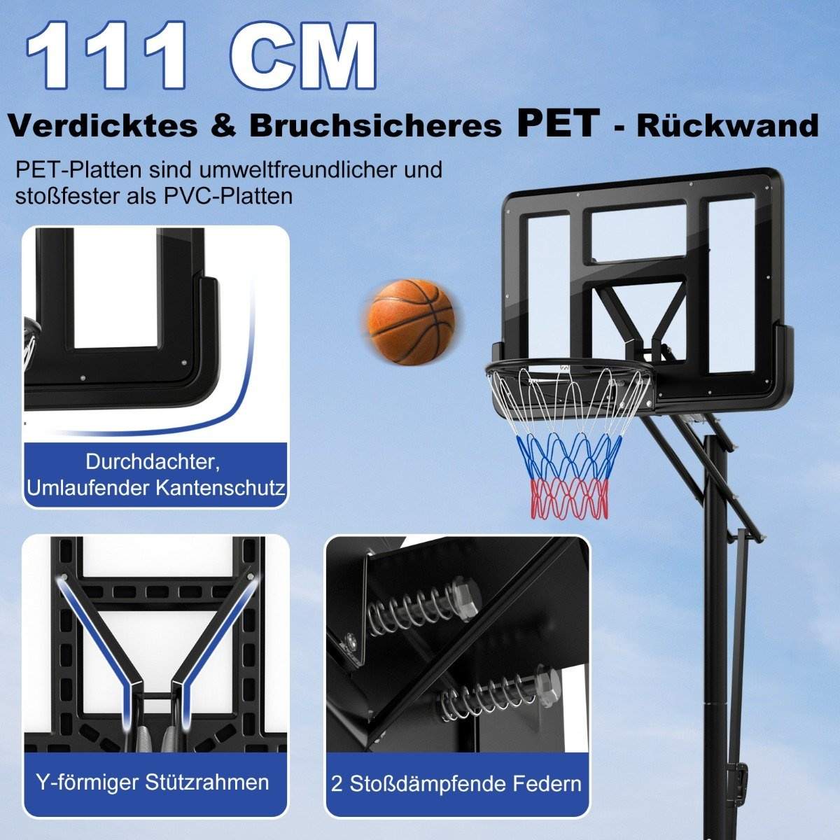 Basketballstativ 245-305 cm højdejusterbar basketballkurv med stativ sort