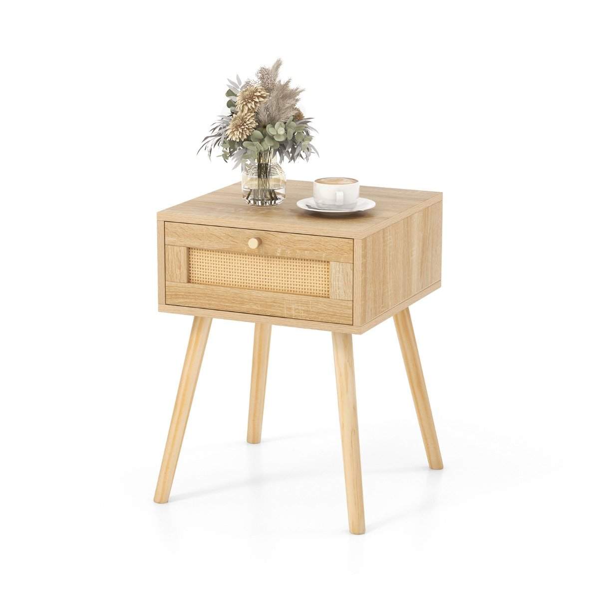 Sengebord med skuffe sidebord med rattan design 40 x 40 x 55 cm eg