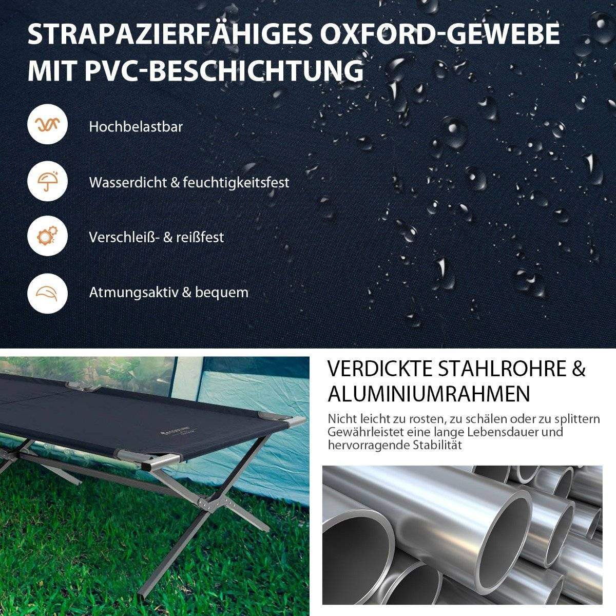 Sammenklappelig feltseng XXL 214,5 x 106 cm campingseng med sidelomme