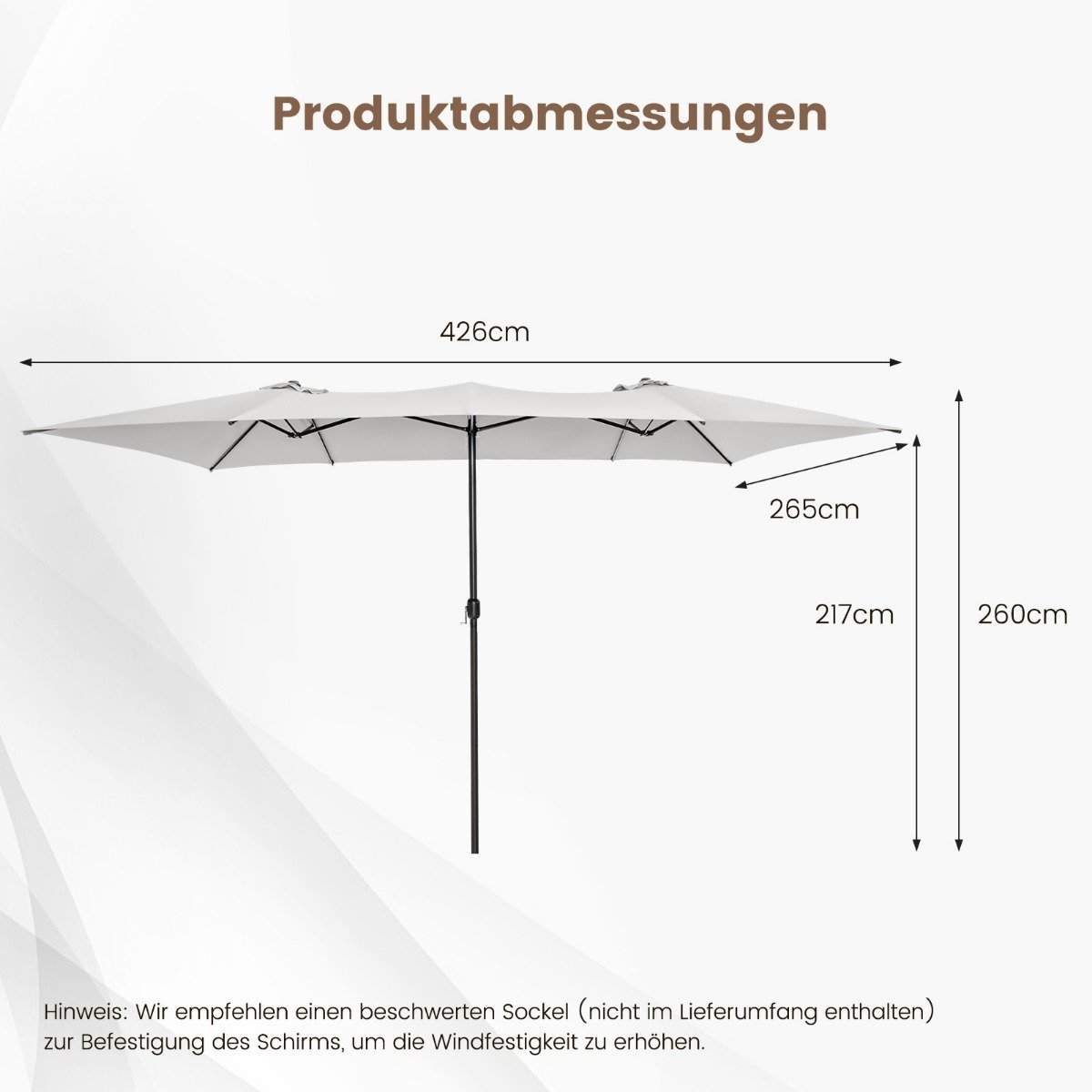 Dobbelt parasol 426 x 265 cm rektangulær parasol UV-beskyttelse beige