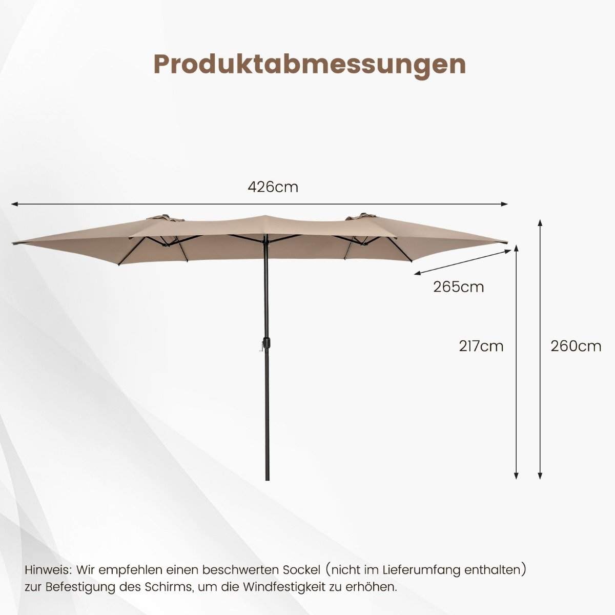 Dobbelt parasol 426 x 265 cm rektangulær parasol UV-beskyttelse brun