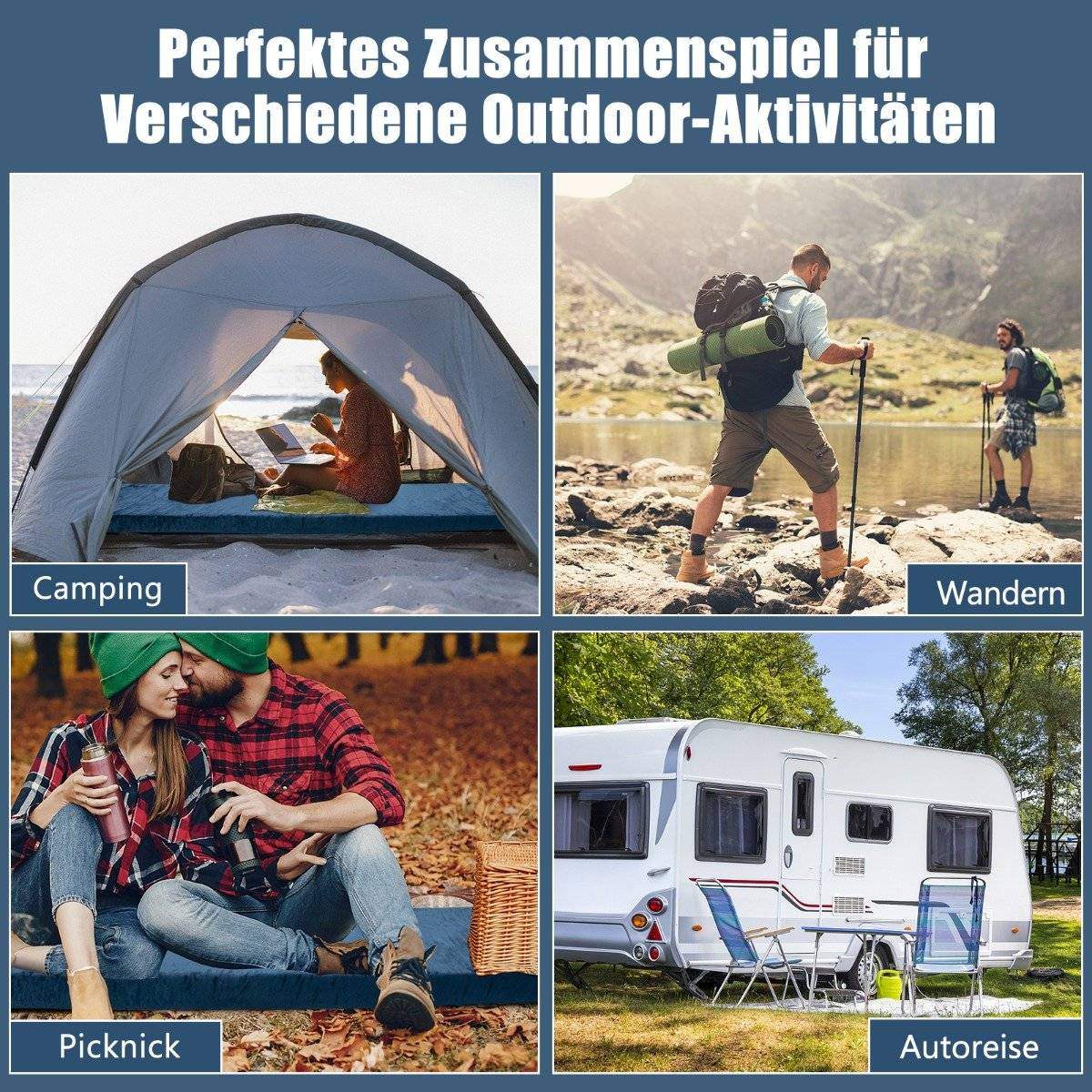 Liggeunderlag camping campingmadras lavet af memory skum 183 x 62,5 x 6,5 cm blå