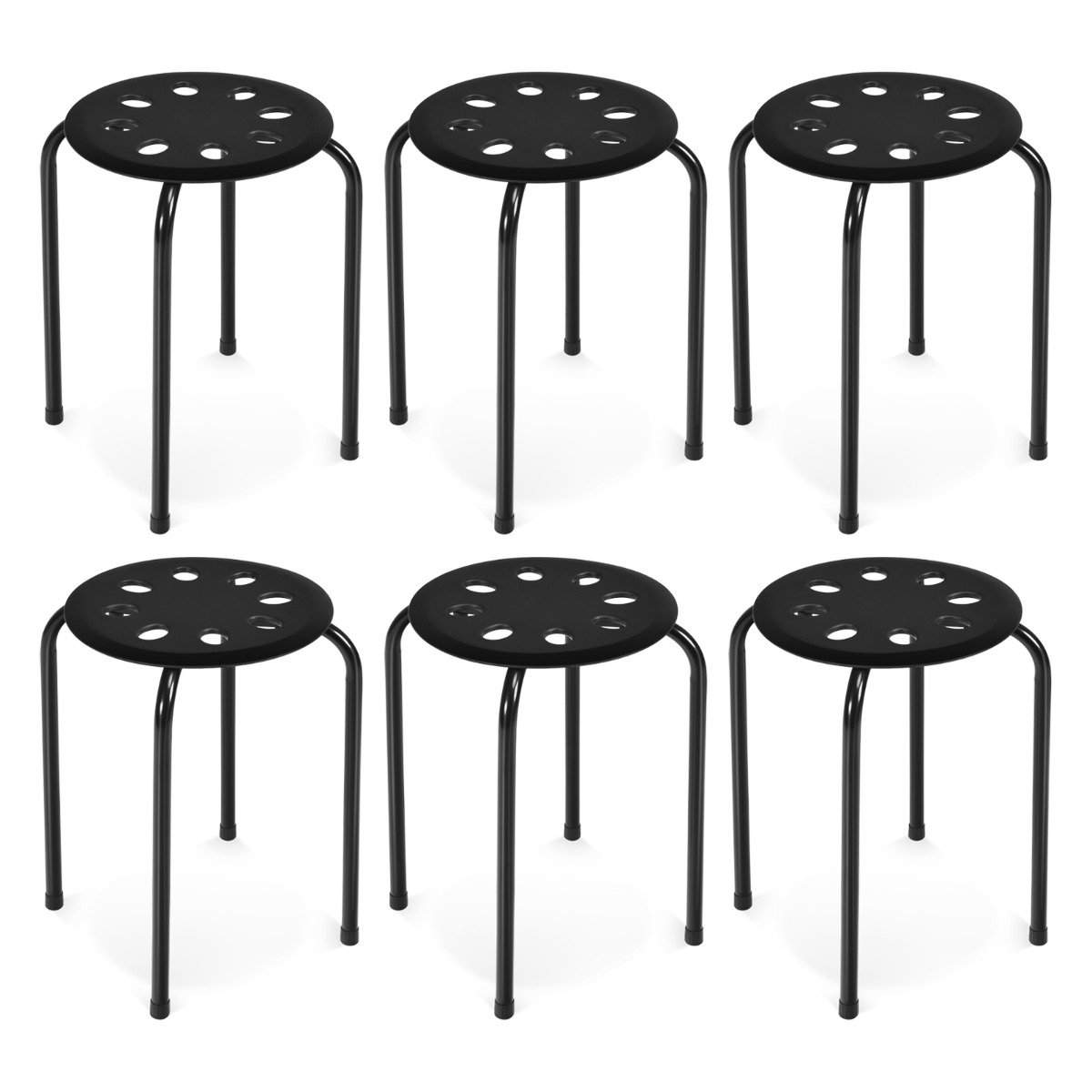 Paket med 6 stapelbara metallpallar med X-formad metallram, rund sits, svart | Hem & Hobby | Pryloteket