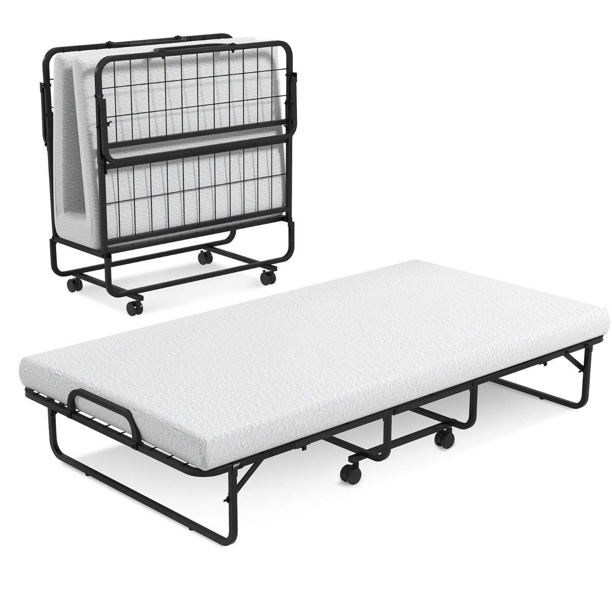 Sammenklappelig seng med memory foam madras og robust metalramme bærbar sammenklappelig seng