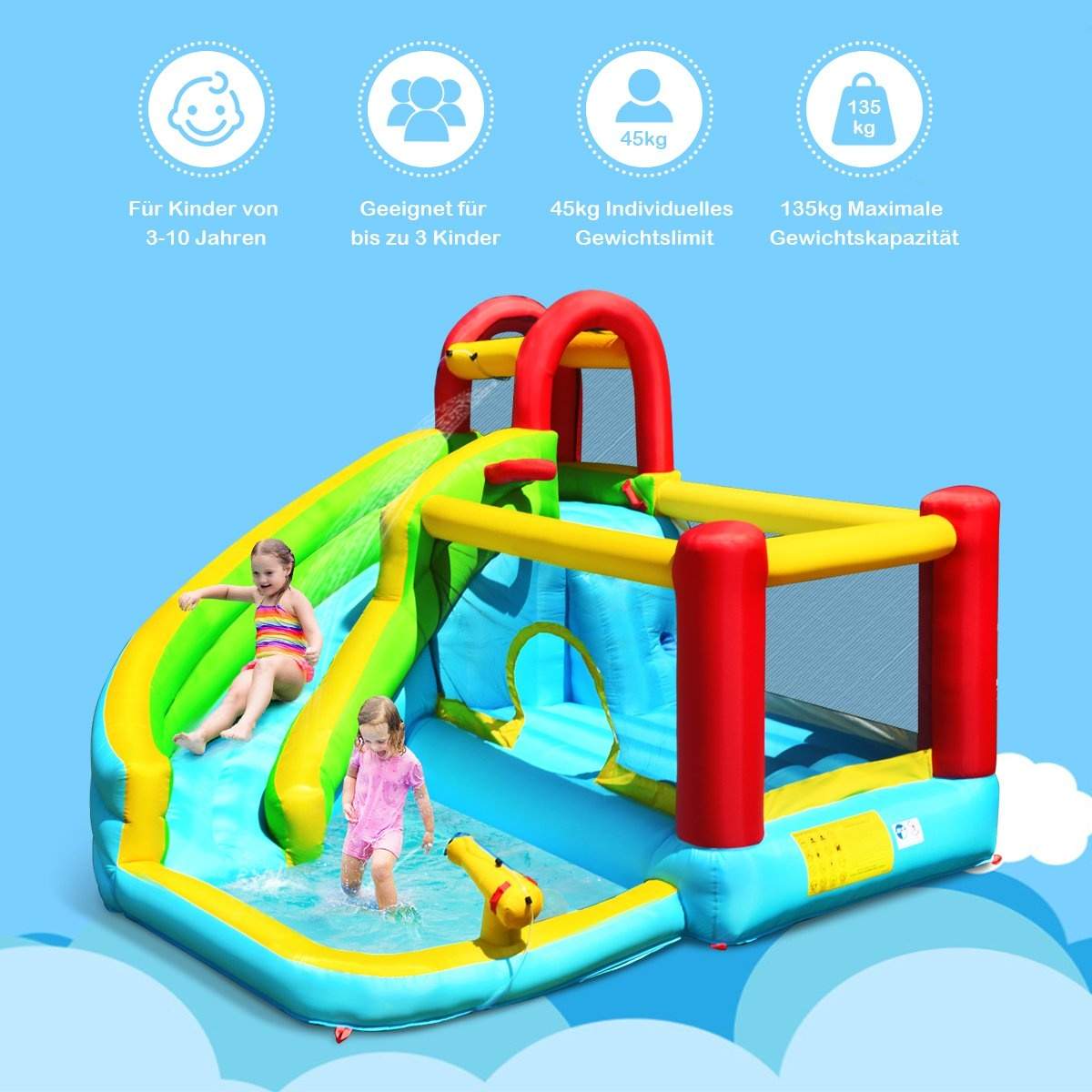 Oppustelig hoppeborg med rutschebane hoppeområde hoppeborg legebassin 320 x 305 x 213 cm