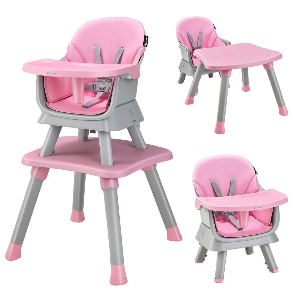 6-i-1 Baby højstol Højstol & spisestuestol & lærebord & byggeklodsbord 58 x 58 x 98 cm Pink