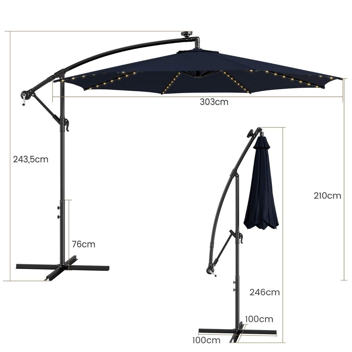 Oplyst parasol med 112 LED-lys Solar Powered Patio Paraply Marine