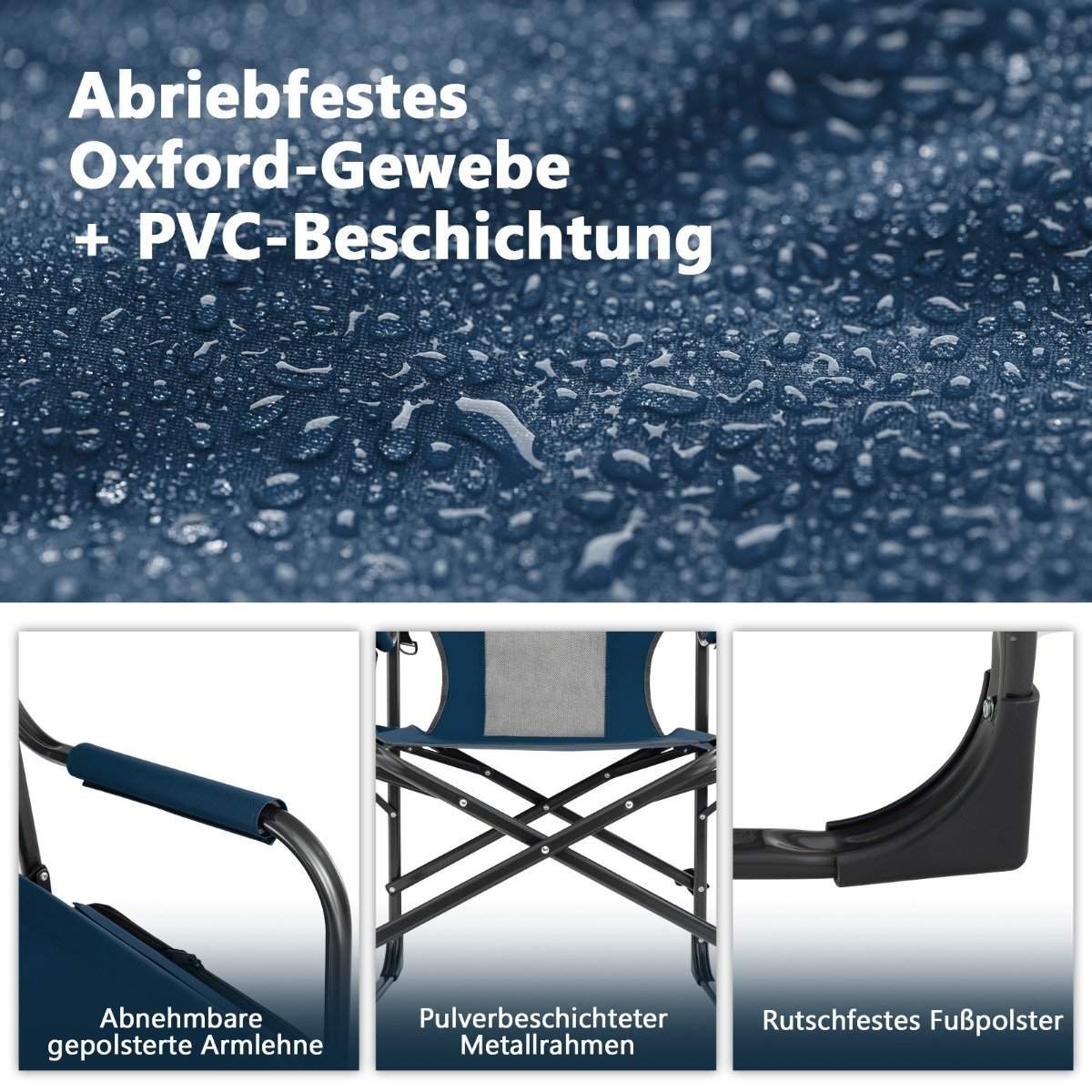 Campingstol med sidebord køletaske & opbevaringstaske 113 x 56 x 98 cm Blå