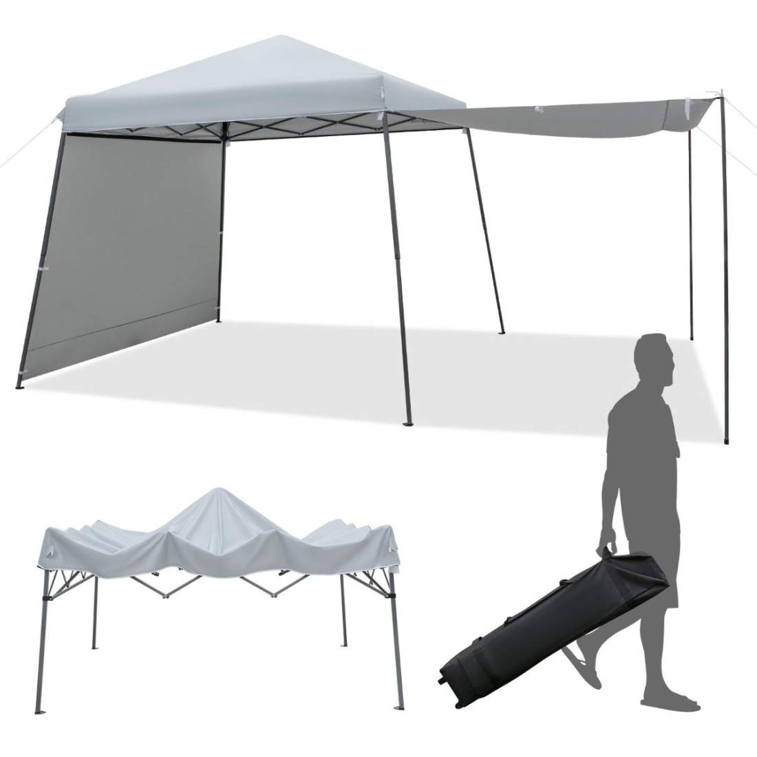 3x3m Instant Pop Up Canopy-tält med markiser Utomhussolskydd grå | Sport & Fritid - Friluftsliv & Camping - Campingsäng / Tältsäng | Pryloteket