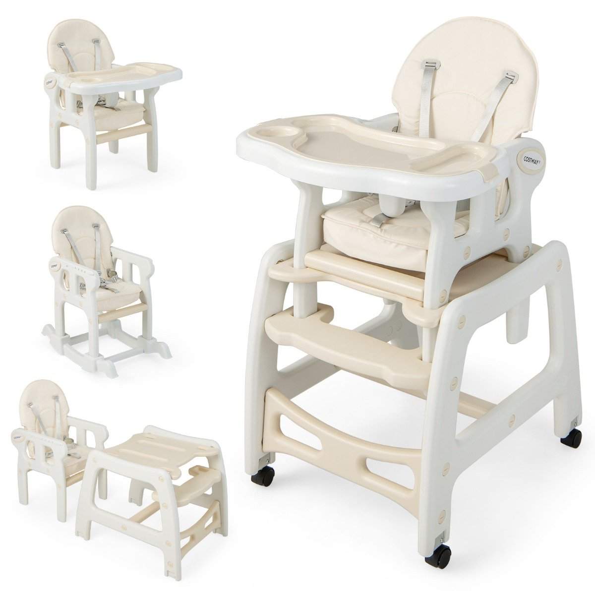 3 i 1 barnestol, højstol & spisestuestol & børnesædegruppe 62 x 51 x 104 cm beige