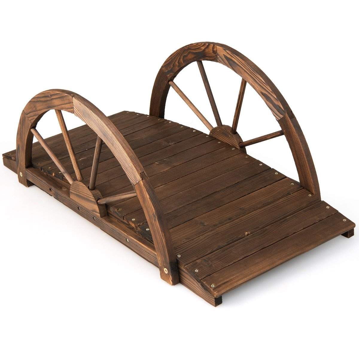 Havebrodamsbro i træ med dobbelt halvhjulsrækværk 101 x 48,5 x 38 cm