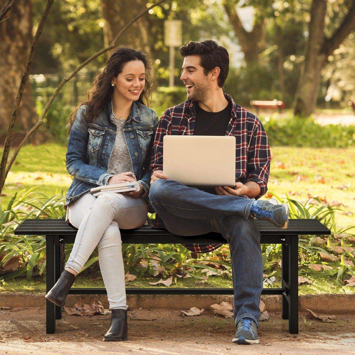 Havebænk til 2 personer med lamelsæde, der kan holde op til 300 kg, 120 x 36 x 40,5 cm, sort