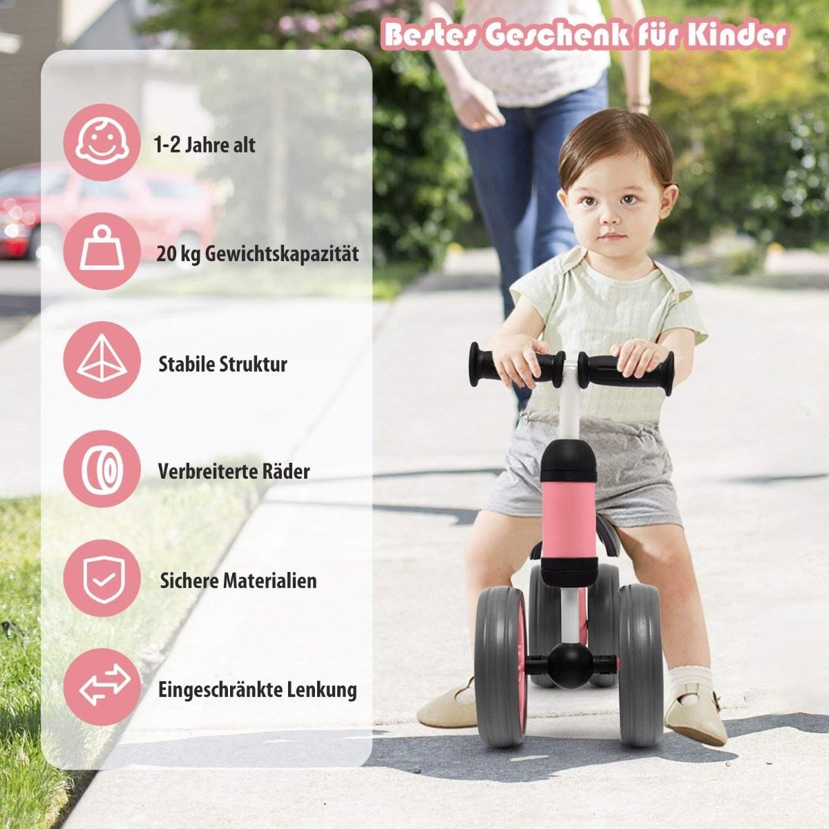 4 hjul barnbalanscykel utan pedal för barn från 1-2 år rosa | Elektronik - Tillbehör Mobil & Surfplatta - Mobiltillbehör - Mobilkablar - Tillbehör | Pryloteket