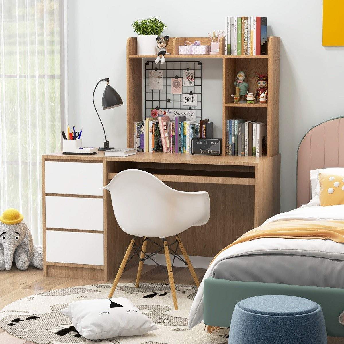 Pöytähylly Monikäyttöinen puinen pöytähylly 3-tasoinen tietokonepöytänäyttöhylly Luonnollinen